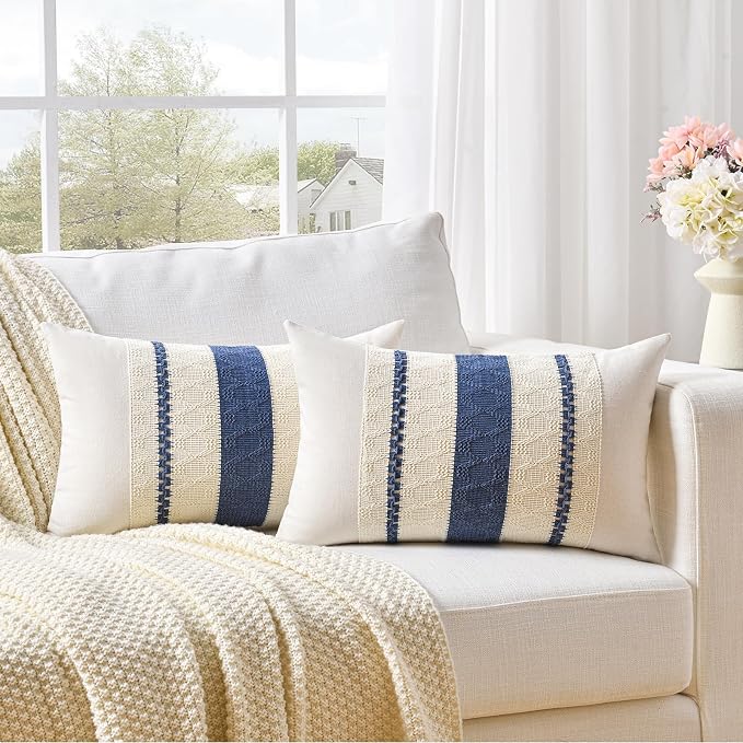 Fancy Homi Set of 1 Dusty Blue Vintage Lumbar Decorative Throw Pillow Covers - Image 2