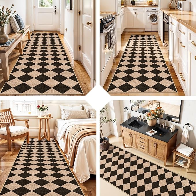 2x8 Checkered Runner Rug for Hallway: Washable Faux Jute Runners Indoor - Image 3