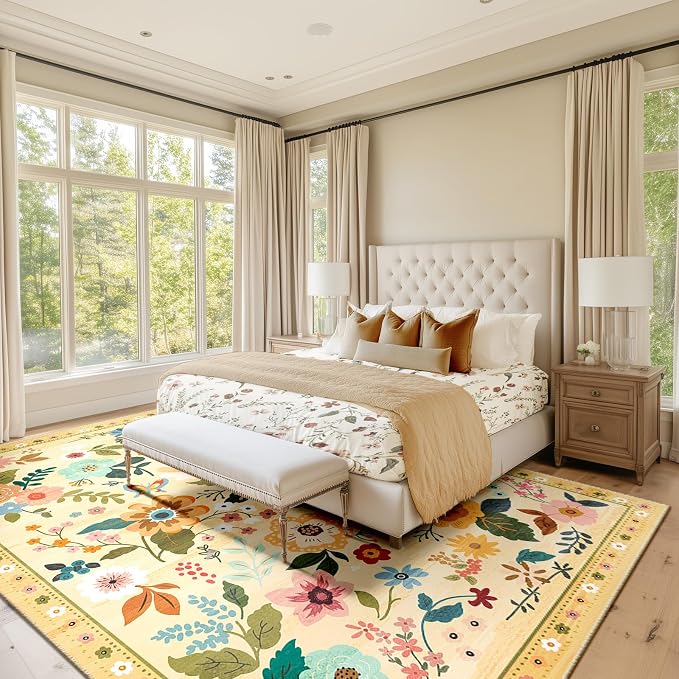 RELEANY Floral Nursery 9x12 Area Rugs Washable Print Boho Cute Carpet Non Slip - Image 8
