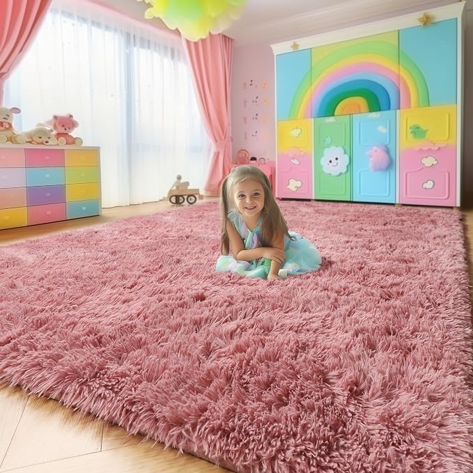 Amdrebio Blush Pink Kids Area Rugs by Amdrebio