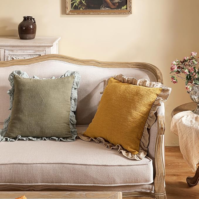 patdrea Shabby Chic Yellow Decorative Throw Pillow Covers 22x22 Set of 2 - Image 3
