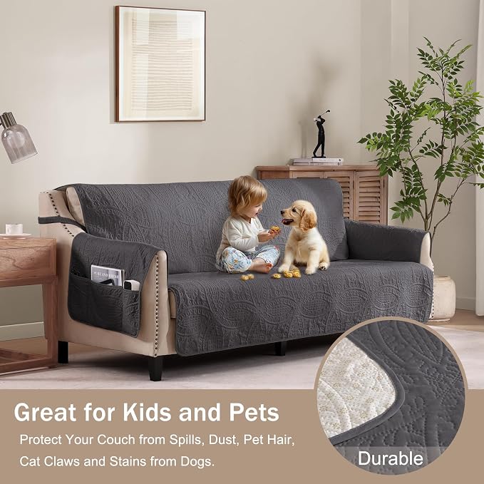 Water Repellent Gray Loveseat Cover - Image 2