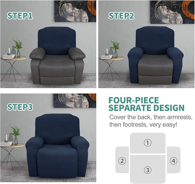YEMYHOM 4 Pieces Stretch Recliner Slipcover Latest Jacquard Recliner Chair Cover - Image 7