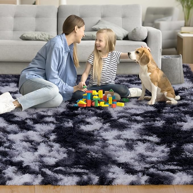 8x10 Area Rugs for Living Room Bedroom, Ultra Soft Fluffy Black and White Large - Image 2