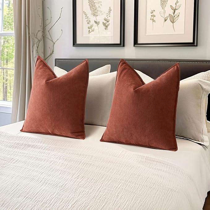MIULEE Pack of 2 Rust Decorative Pillow Covers 20x20 Inch Soft Chenille - Image 3