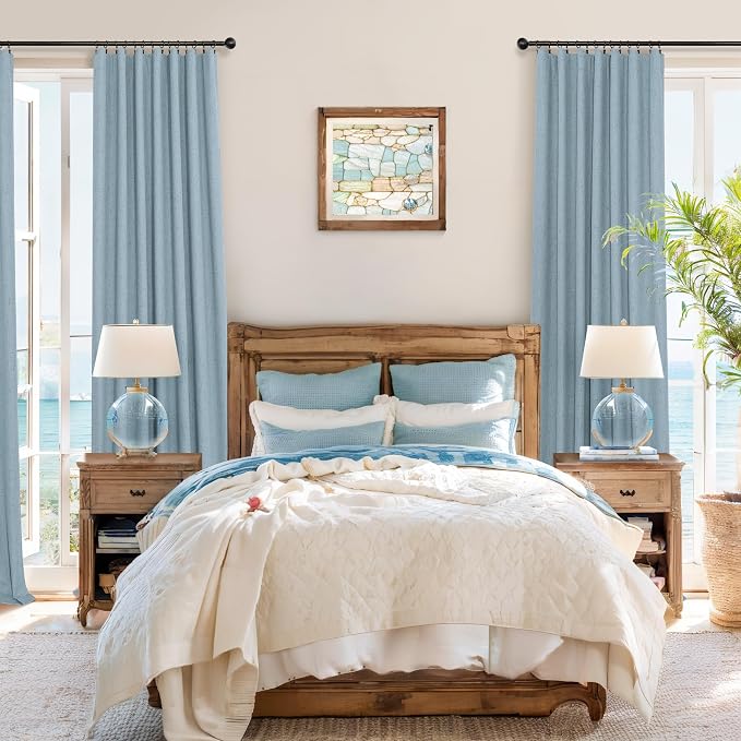 Dusty Stone Blue Completely Blackout Curtains Back Tab Loop Pocket Bedroom - Image 2