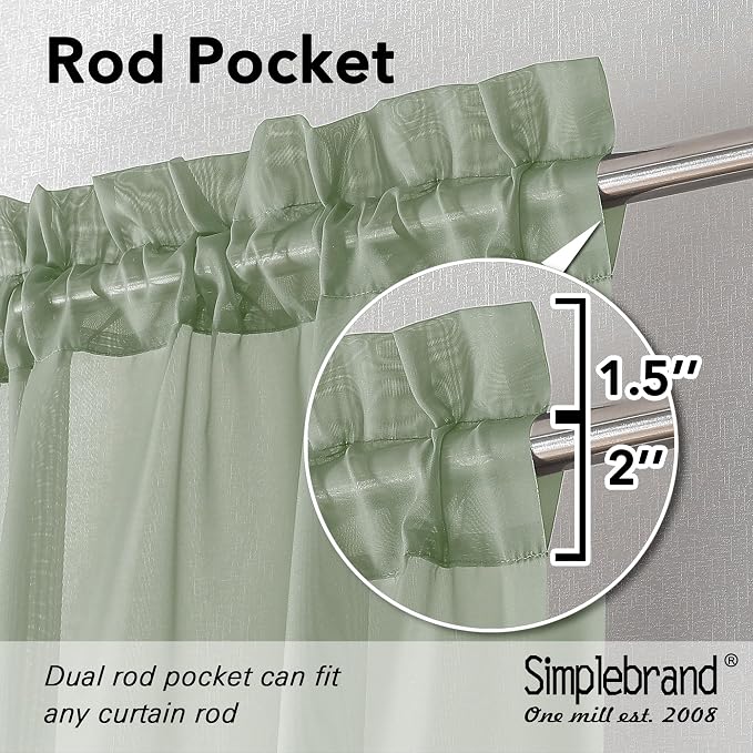 Simplebrand Sage Short Sheer Curtains 45 Inch Length - Image 2