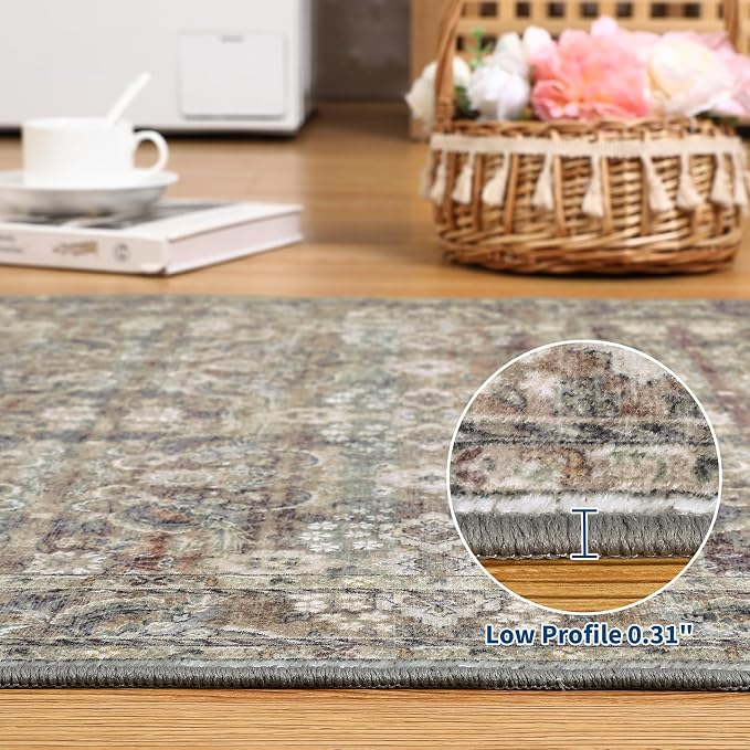GarveeHome Runner Rug 2x6 Washable Vintage Floral Bathroom Rugs, Non Slip Low - Image 5