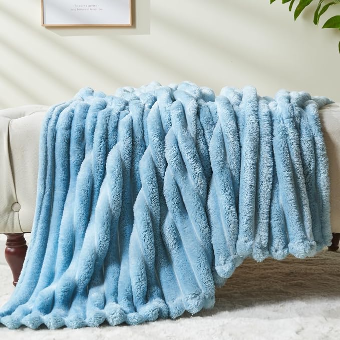 NEWCOSPLAY Super Soft Throw Blanket Blue Premium Silky Flannel Fleece 3D Ribbed - Image 6