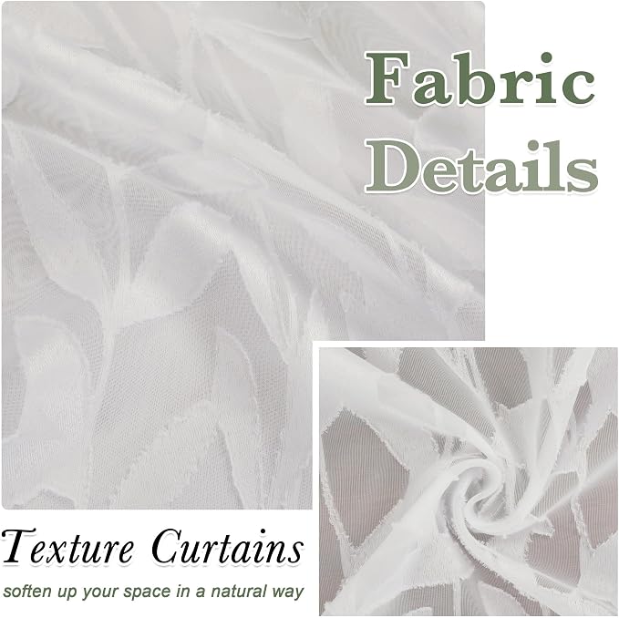 Lecloud Leia Ivory Sheer Kitchen Curtains 24 Inch Length 2 Pcs, Jacquard Leaf - Image 4