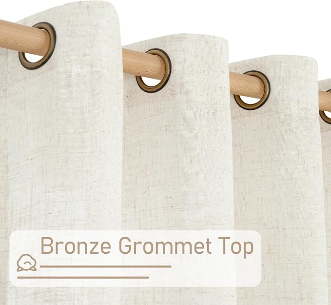 LAMIT Cream Sheer Linen Curtains 84 inch Long, Bronze Grommet Soft Linen - Image 4