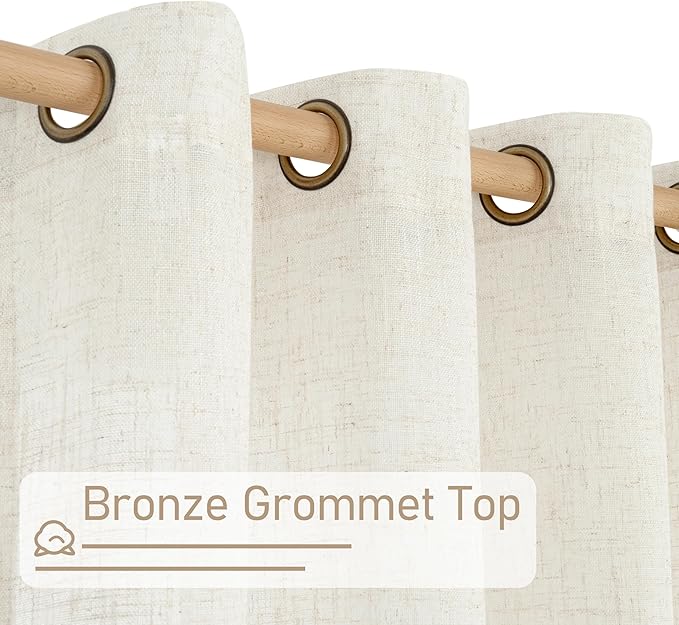 LAMIT Cream Linen Sheer Curtains 96 inches Long, Bronze Grommet Vertical Window - Image 4