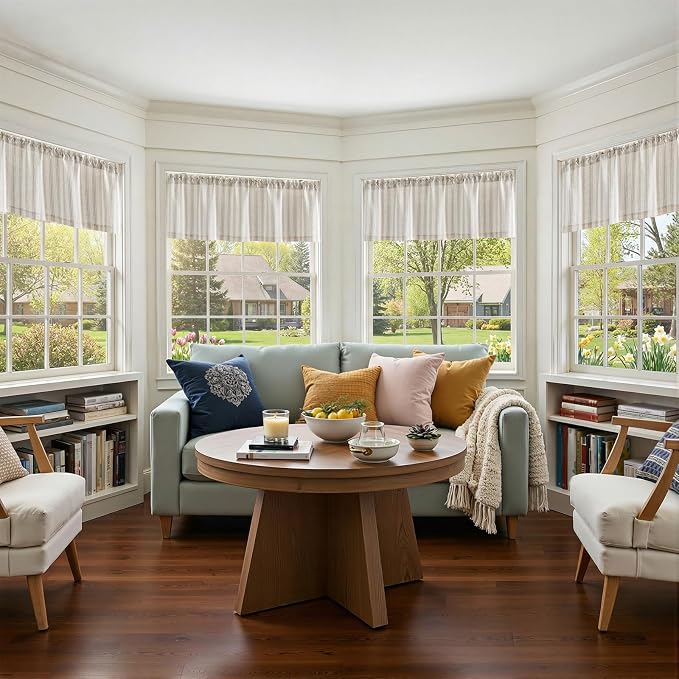 jinchan Striped Valance Farmhouse Window Treatment Linen Textured Drapes - Image 5