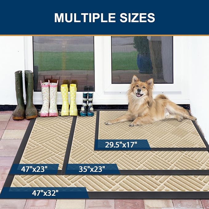 Smiry Front Door Mat Outside Entrance, Heavy Duty Outdoor Indoor Natural Rubber - Image 2
