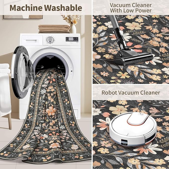 Rugxara 3x5 Rug for Entryway Bedroom, Floral Vintage Retro Boho Throw Rug - Image 6