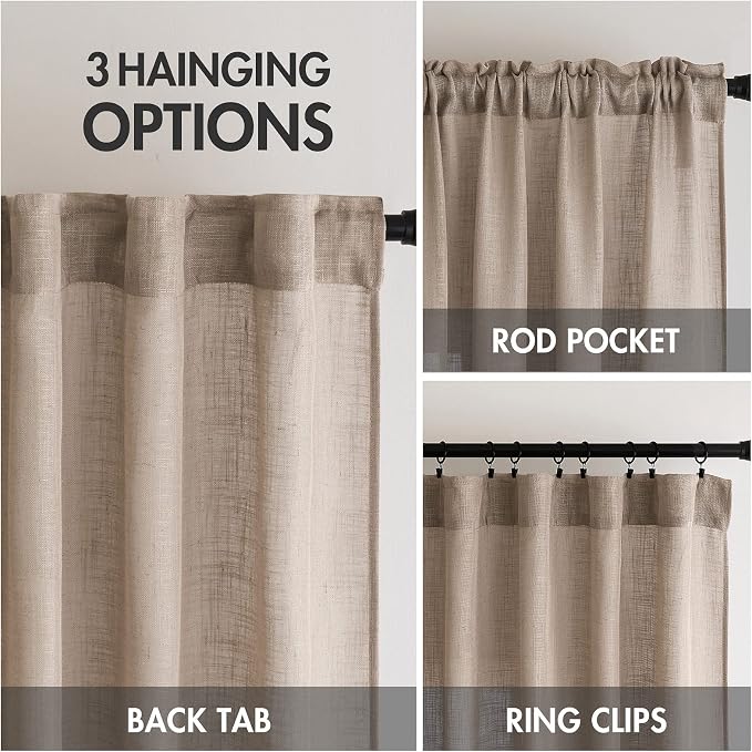 MIULEE Taupe Short Linen Curtains 45 Inch Length 2 Panels - Image 3