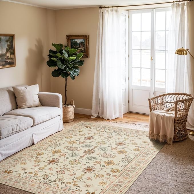 Rugxara Floral Rug for Living Room Bedroom, 3x5 Washable Area Rug, Vintage Boho - Image 3