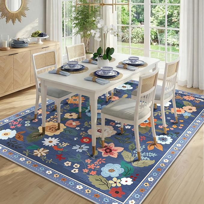 RELEANY Floral Nursery 9x12 Area Rugs Washable Print Boho Cute Carpet Non Slip - Image 8