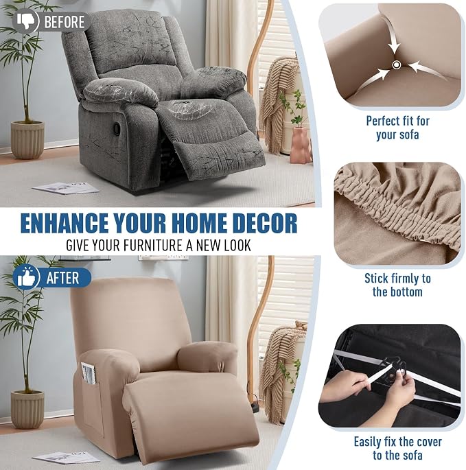 TAOCOCO Stretch Recliner Chair Covers 3-Pieces Solid Furniture Covers Recliner - Image 6