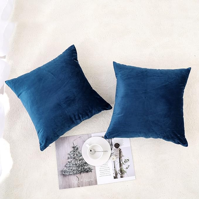 NiNi ALL Decorative Throw Pillow Covers Velvet 28x28 Inch Pack of 2 Blue - Image 2