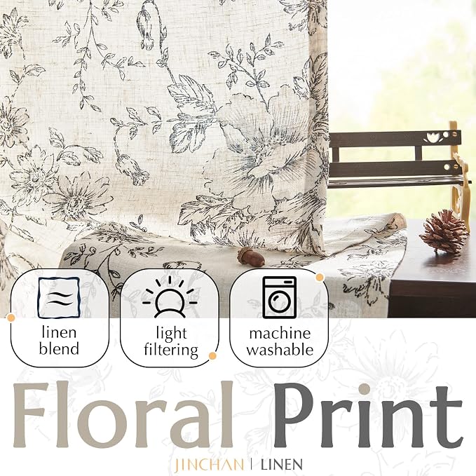 jinchan Linen Floral Curtains 100 Inch Extra Wide - Image 6