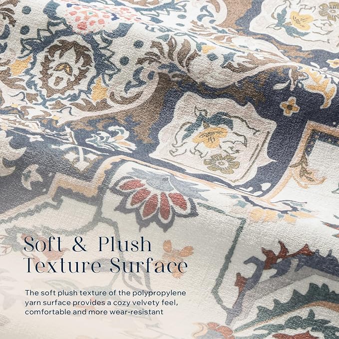 Phantoscope Washable Area Rug 4'x6' Non-Slip, Vintage Boho Rugs - Image 4