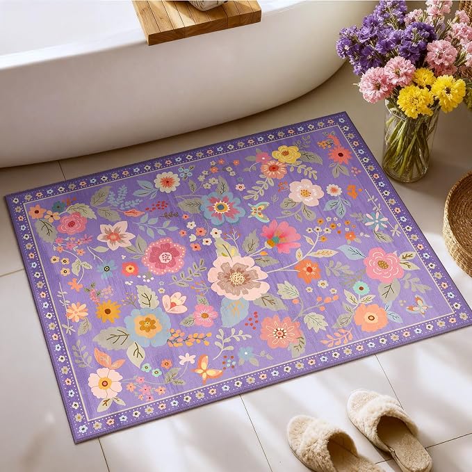 RELEANY Floral Nursery 2x3 Area Rugs Washable Print Boho Cute Carpet Non Slip - Image 2