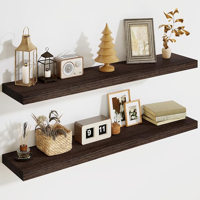 Solid Wood Floating Shelves for Wall 36"W x 8"D x 1.56"H Set of 2, Deep Wall by Marsmiles