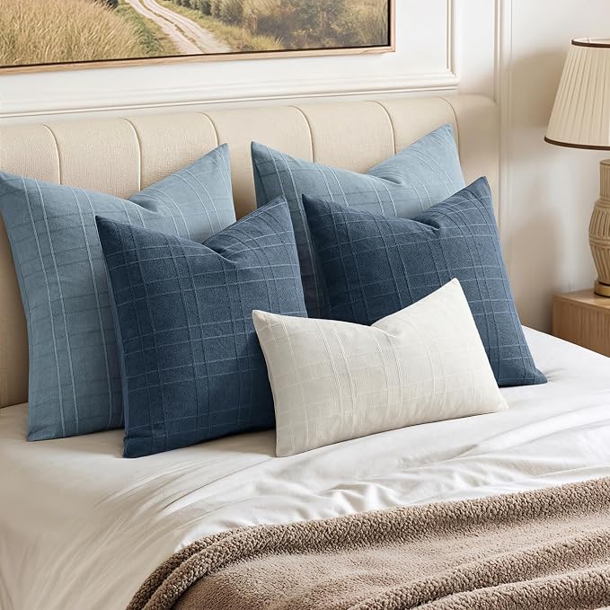 MIULEE Decorative Linen Check Throw Pillow Covers Neutral Farmhouse Vintage - Image 5