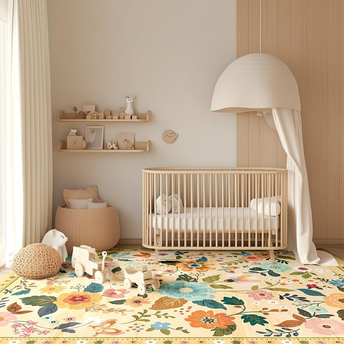 RELEANY Floral Nursery 9x12 Area Rugs Washable Print Boho Cute Carpet Non Slip - Image 6