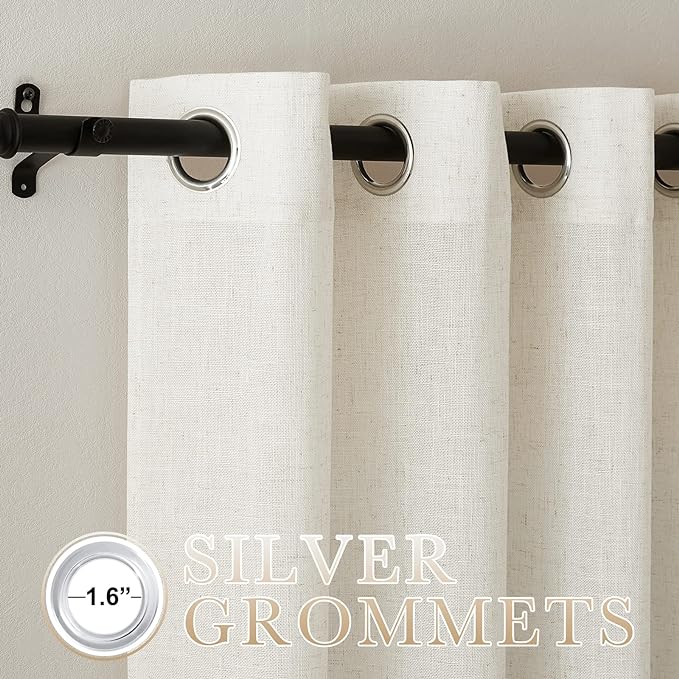 NICETOWN Natural Linen Burlap Curtains 135 inches Long, Grommet Semi Sheer - Image 2