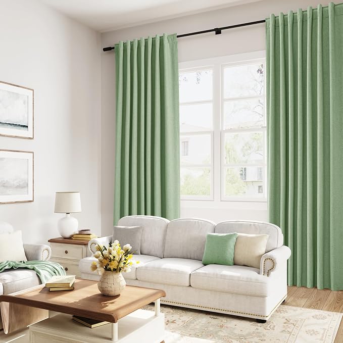 Guken Light Sage 100% Blackout Linen Curtains 90 Inch Length 2 Panels Set - Image 8