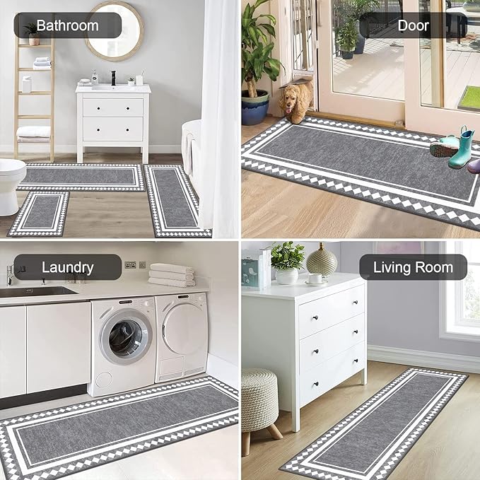 HEBE Farmhouse Kitchen Rugs Sets of 3 Non Slip Washable Boho Kitchen Rugs and - Image 5