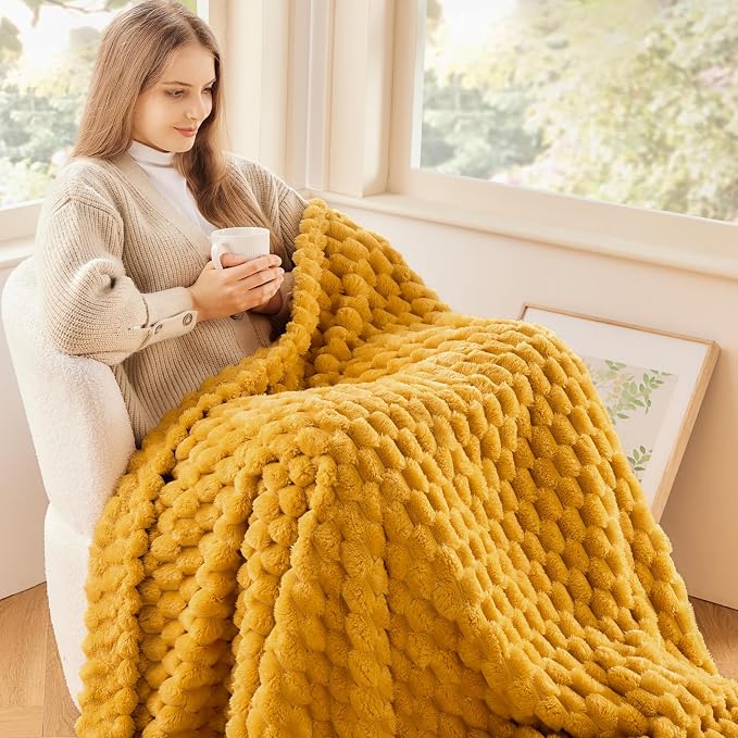 NEWCOSPLAY Super Soft Twin Blanket Mustard Yellow Premium Silky Flannel Fleece - Image 2