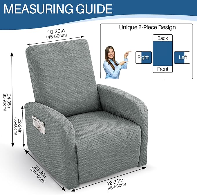 YEMYHOM 3 Pieces Stretch Recliner Slipcover Latest Jacquard Small Recliner - Image 5