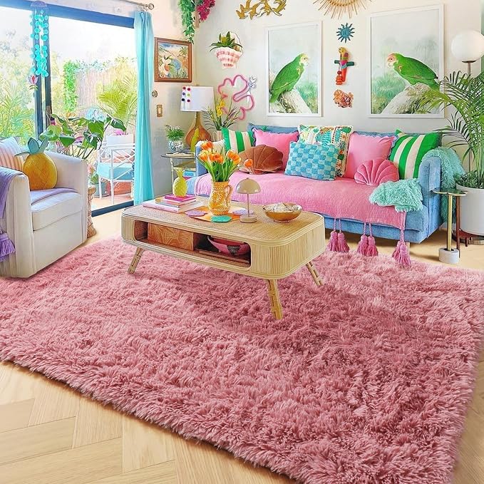 Amdrebio Blush Pink Area Rugs for Girls Bedroom, Fuzzy Furry Fluffy Kawaii Rugs - Image 7