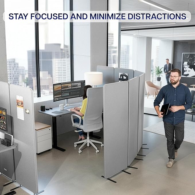 VIVO Freestanding 145 x 66 inch Privacy Panel System, Cubicle Divider, Acoustic - Image 8