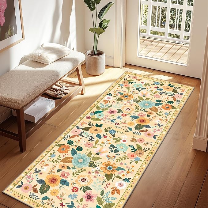 RELEANY Floral Nursery 2x8 Area Rugs Washable Print Boho Cute Carpet Non Slip - Image 2