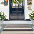 OLANLY Beige and Black Striped Rug 2'4" x 3'7" – Washable Cotton Doormat by OLANLY