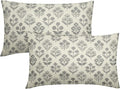 Grey Gray Floral Pillow Covers 12x20 Inch Set of 2, Block Print Lumbar Flower by Sivirary