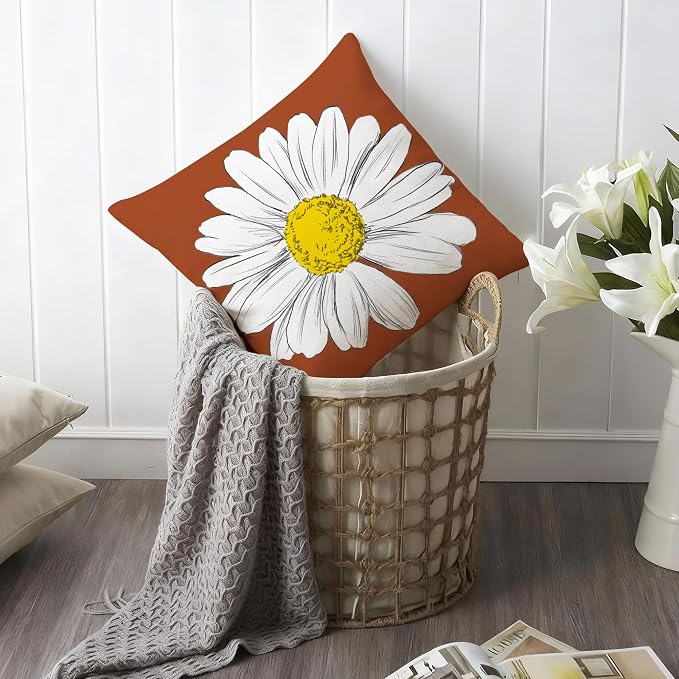 Hexagram Spring Summer Pillow Covers 18x18 Set of 4, Outdoor Floral Daisy - Image 4