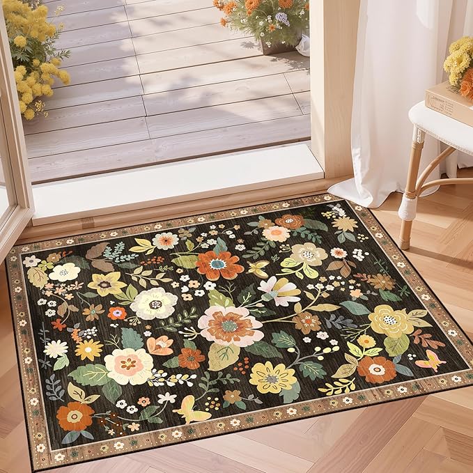 RELEANY Floral Nursery 2x3 Area Rugs Washable Print Boho Cute Carpet Non Slip by RELEANY