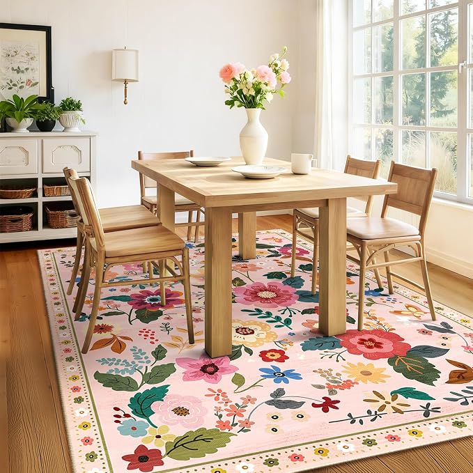 RELEANY Floral Nursery 6x9 Area Rugs Washable Print Boho Cute Carpet Non Slip - Image 9