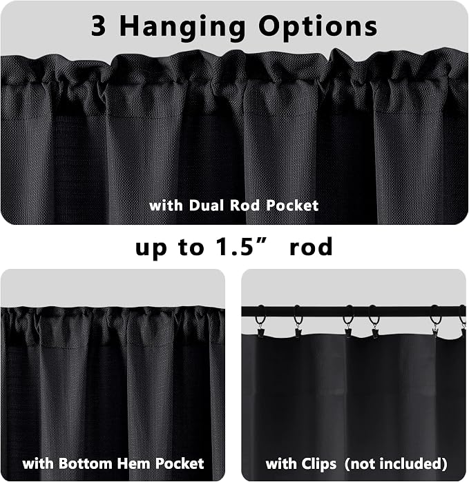 Gwine Black Valance for Windows, Light Filtering Faux Linen Textured Kitchen - Image 5