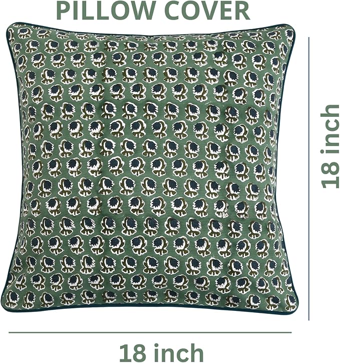 Ridhi Block Print Basil Green Pillow Cover 18" x 18" Decorative Couch Pillows - Image 4