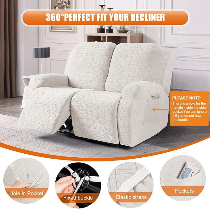VANSOFY Recliner Cover, 2-Pieces Stretch Reclining Couch Cover - Image 5