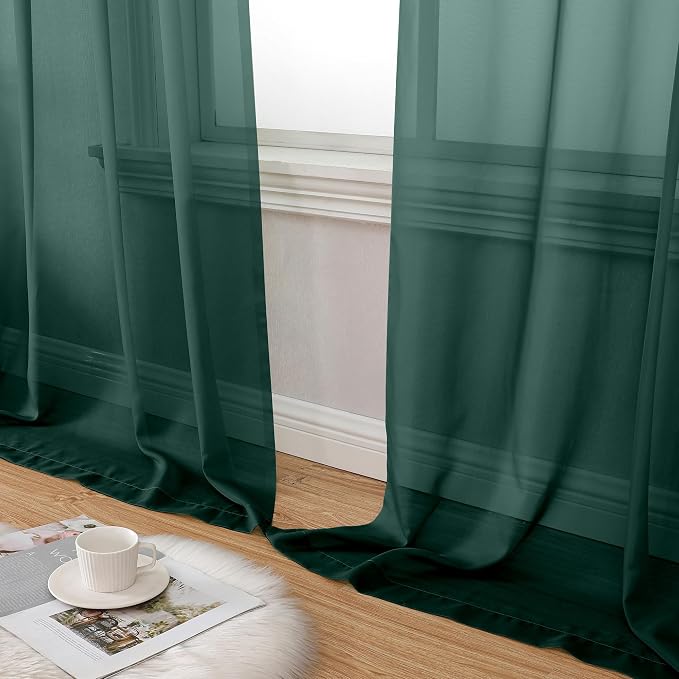 Aiyufeng Hunter Green Sheer Curtain Drapes 90 Inch Length 2 Panels - Image 8