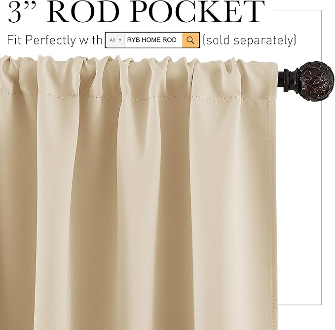 RYB HOME Curtains for Bedroom Living Room 72 inches Long, Thermal Insulated - Image 2