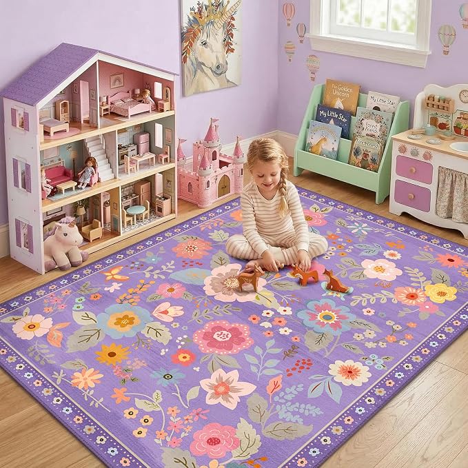 RELEANY Floral Nursery 3x5 Area Rugs Washable Print Boho Cute Carpet Non Slip - Image 6