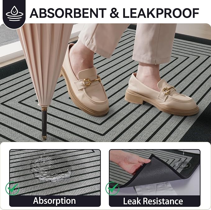Front Door Mat 31''x47'', Absorbent Dirt Resist Washable Non Slip Low-Profile - Image 3